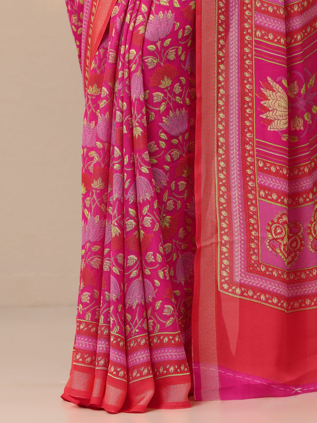 Pink Printed Georgette Sarees With Unstitched Blouse Piece 