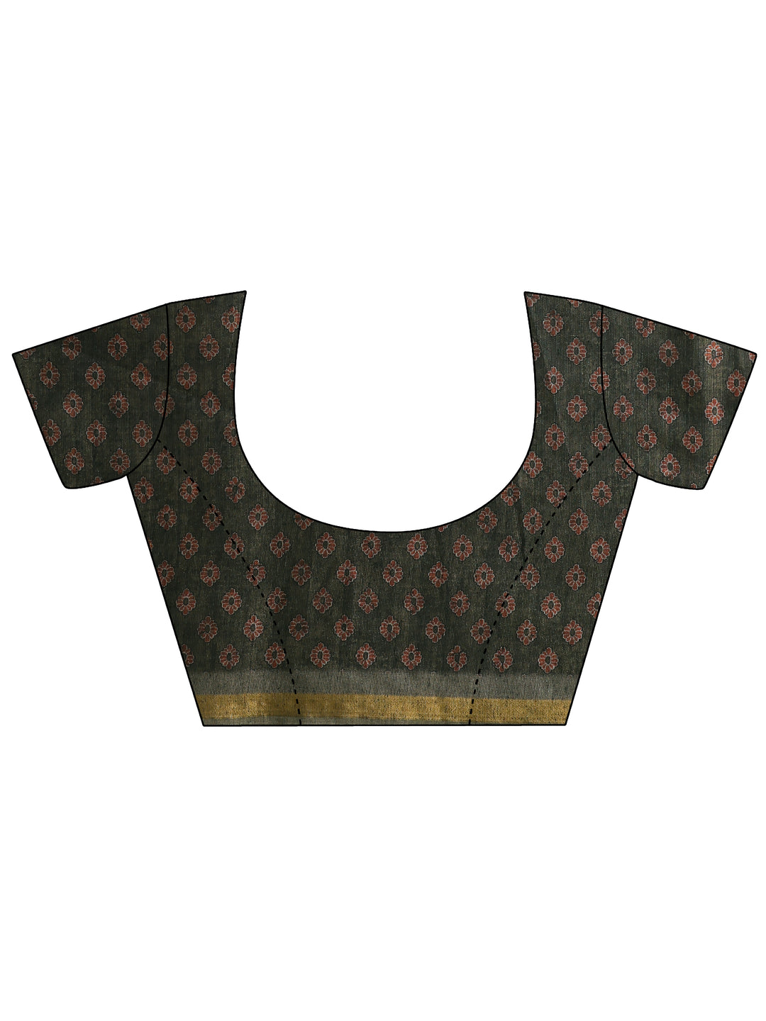  Green Printed Cotton Blend Saree With Unstitched Blouse Piece 