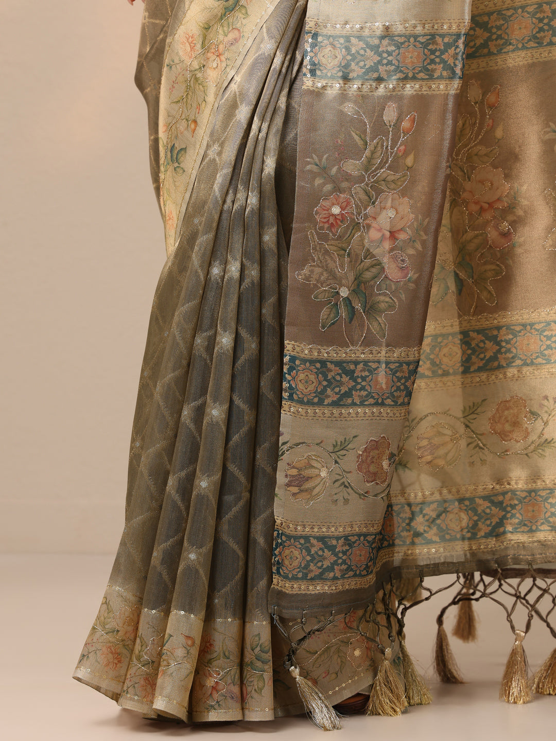  Tan Printed Nylon Sarees With Unstitched Blouse Piece 