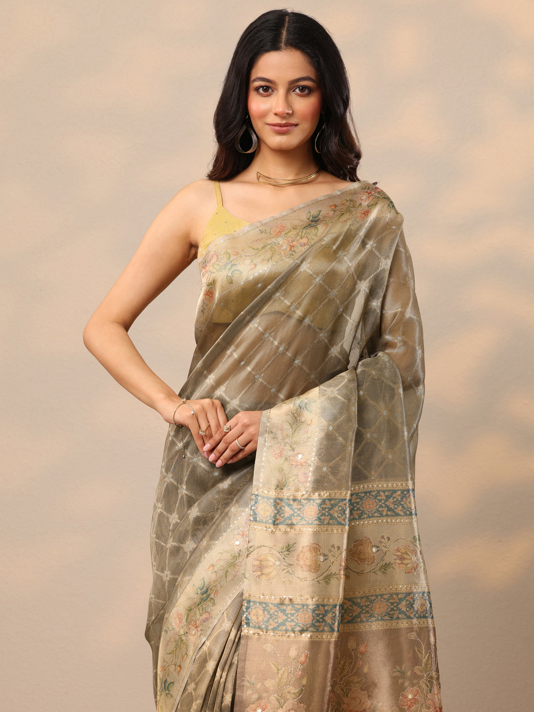  Tan Printed Nylon Sarees With Unstitched Blouse Piece 
