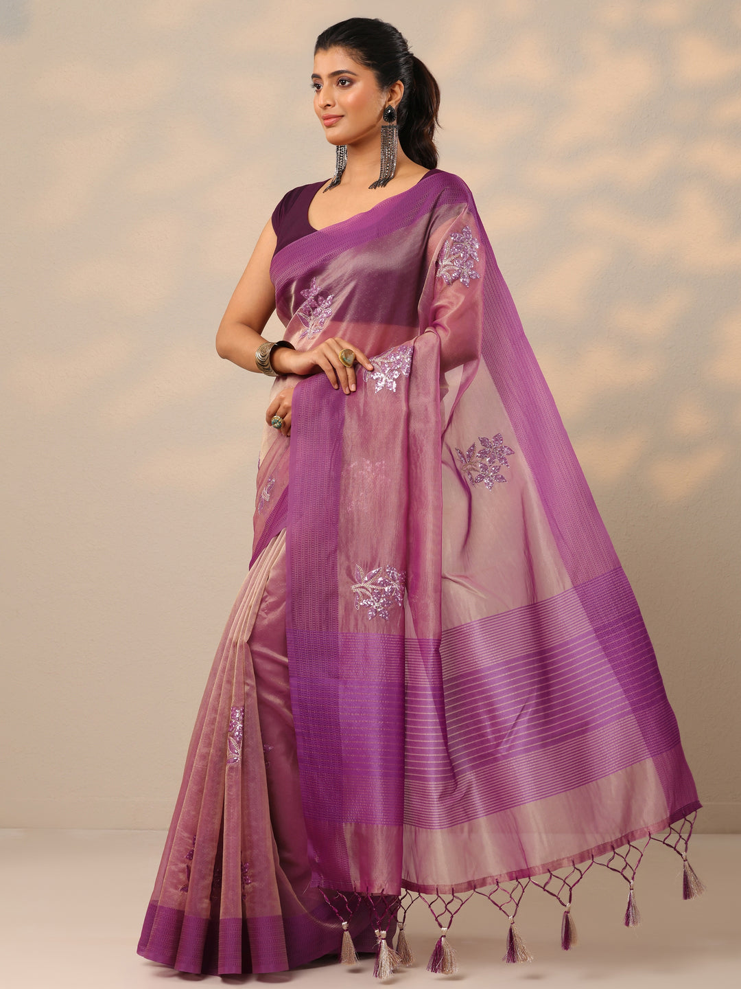  Mauve Embroidered Organza Saree With Unstitched Blouse Piece 