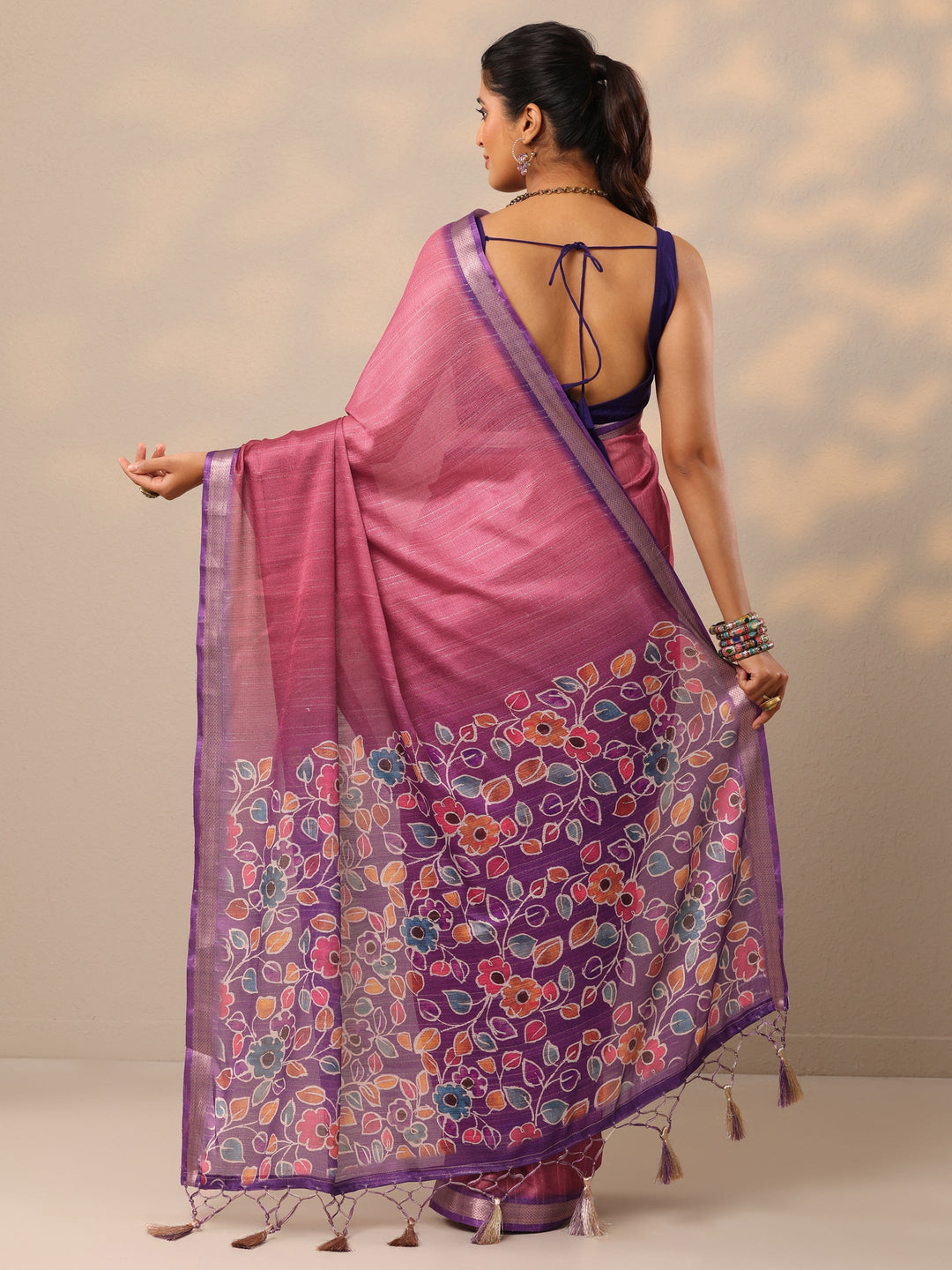  Mauve Printed Silk Blend Sarees With Unstitched Blouse Piece 