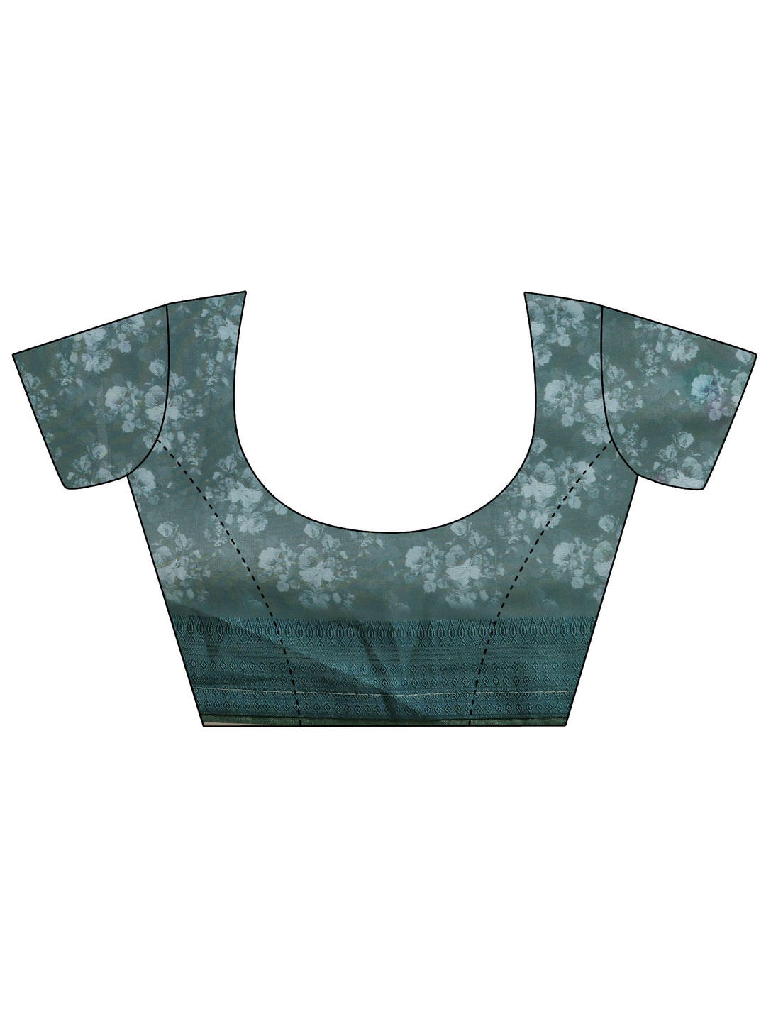  Teal Printed Georgette Saree With Unstitched Blouse Piece 