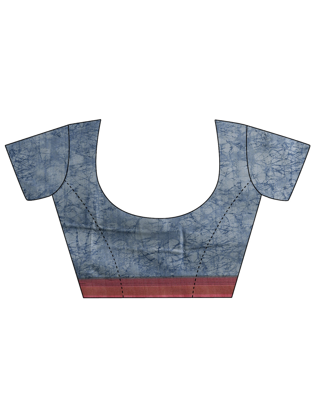  Blue Block Printed Silk blend Saree With Unstitched Blouse Piece 