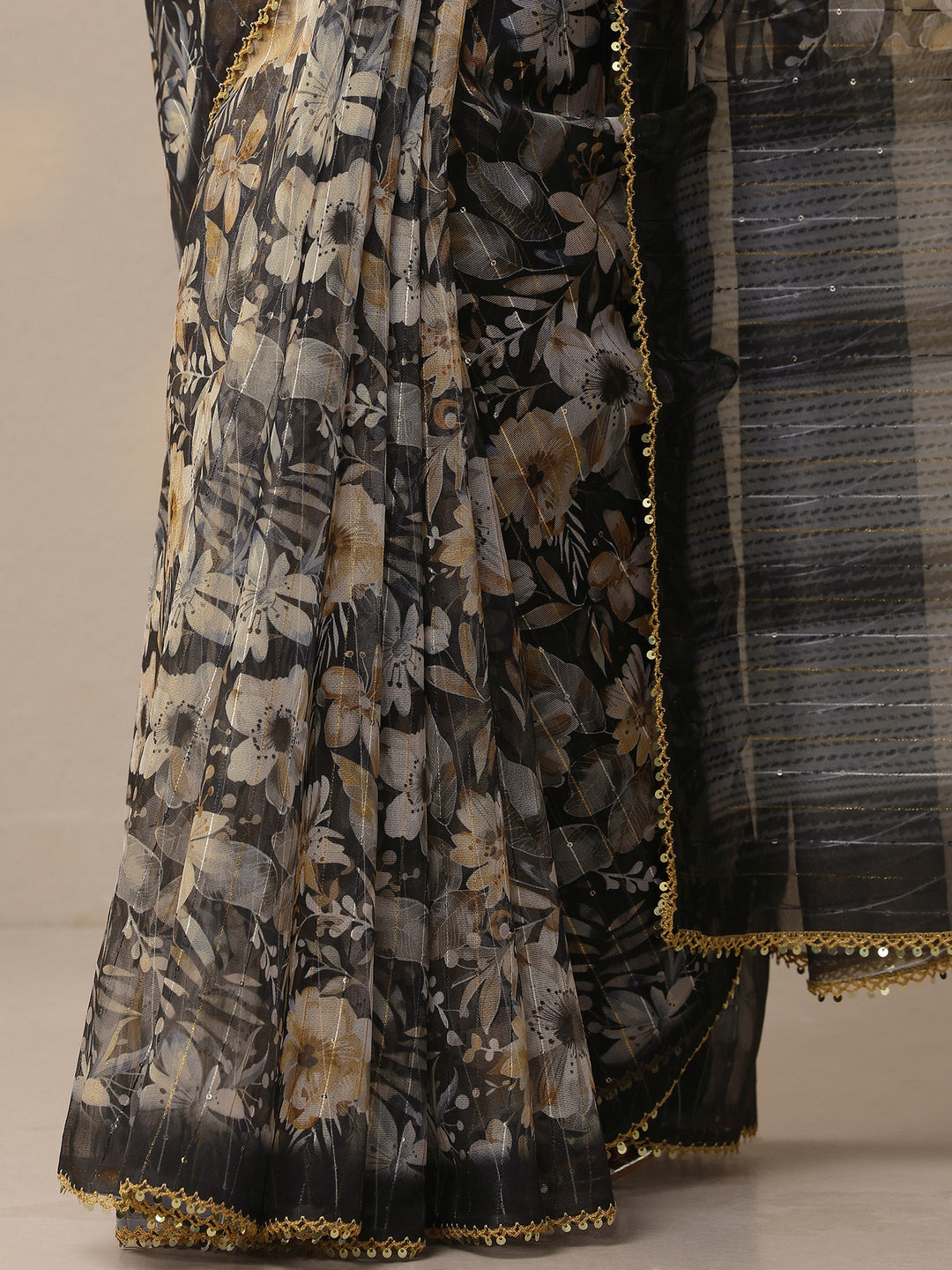  Black Embellished Nylon Sarees With Unstitched Blouse Piece 