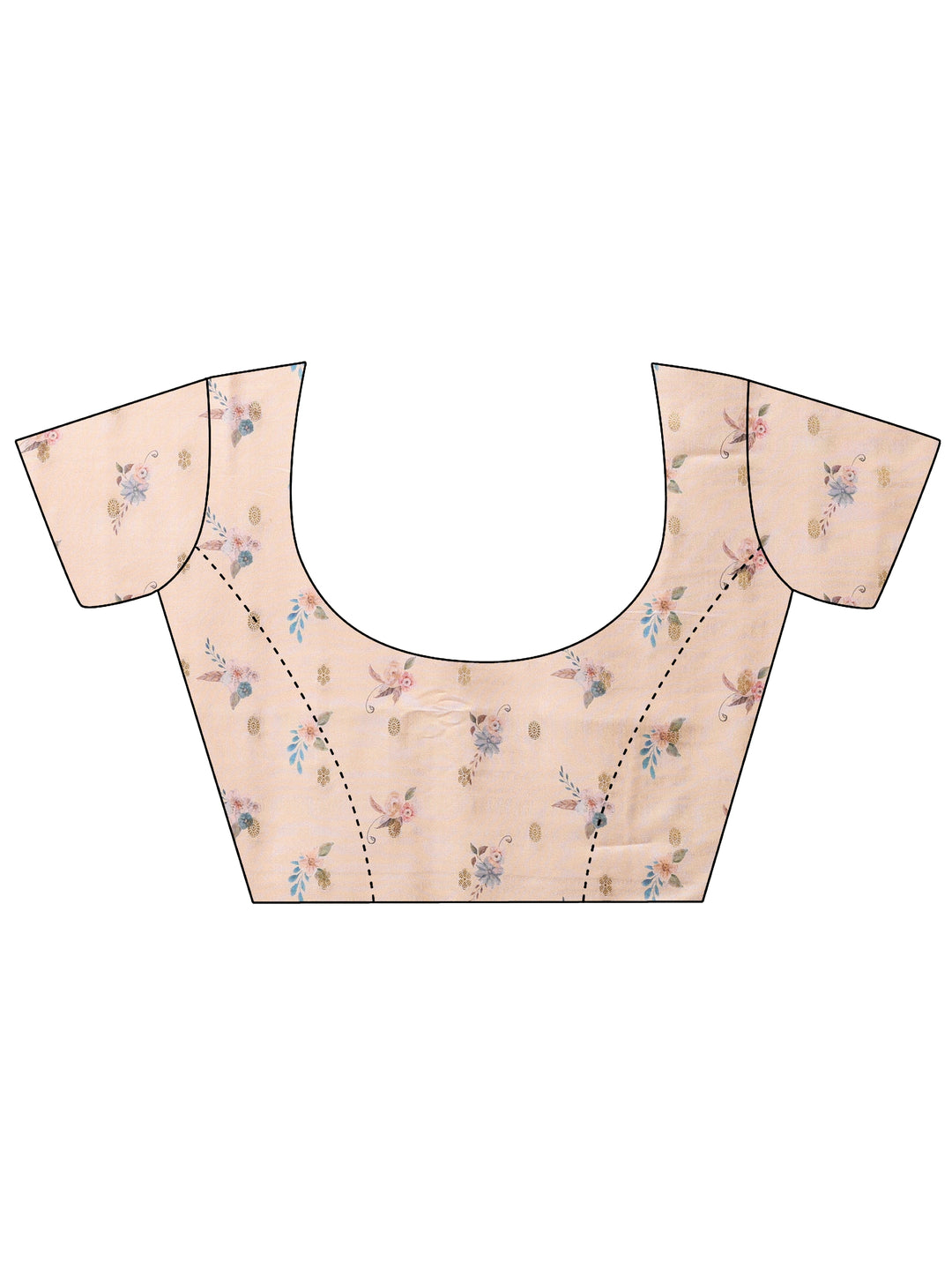  Beige Printed Silk blend Saree With Unstitched Blouse Piece 