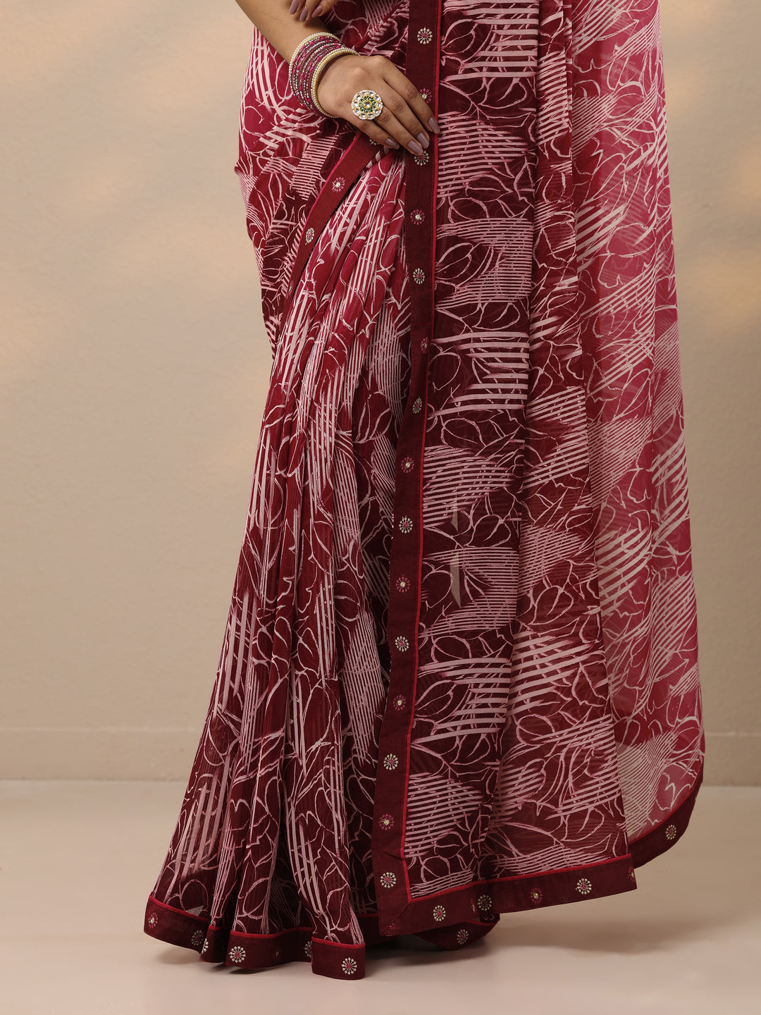  Maroon Printed Georgette Saree With Unstitched Blouse Piece 