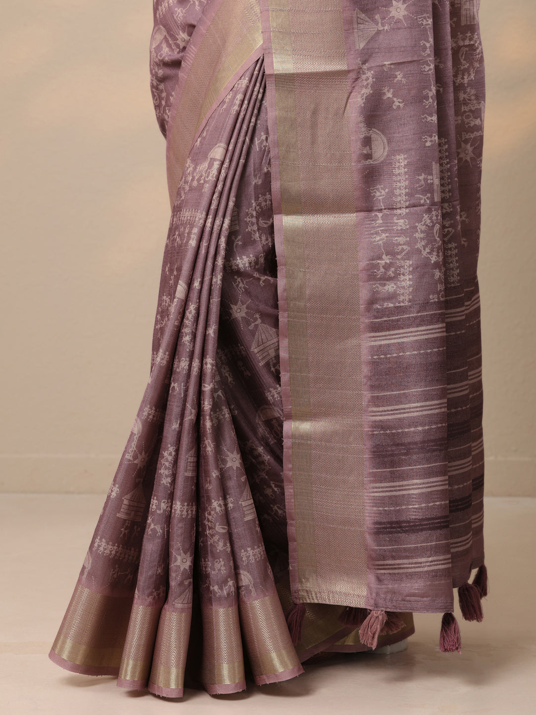  Purple Printed Silk blend Saree With Unstitched Blouse Piece 