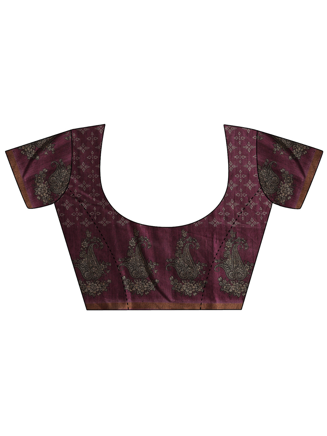  Brown Printed Cotton Blend Saree With Unstitched Blouse Piece 