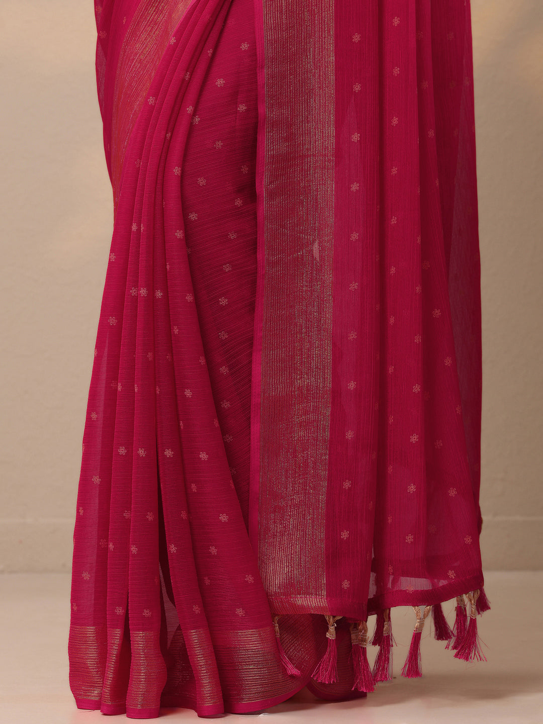  Pink Printed Chiffon Saree With Unstitched Blouse Piece 