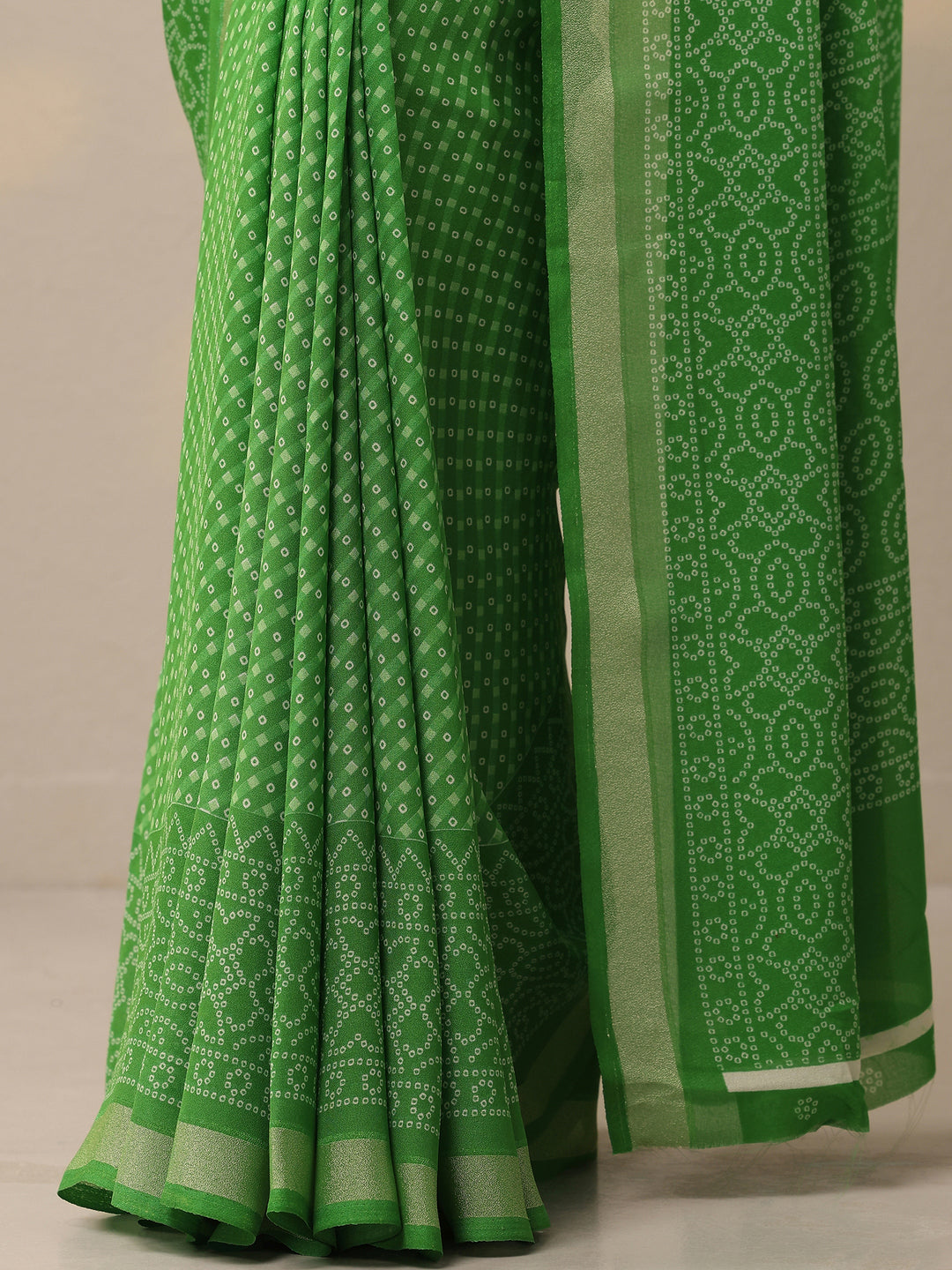  Green Bandhani Printed Georgette Sarees With Unstitched Blouse Piece 