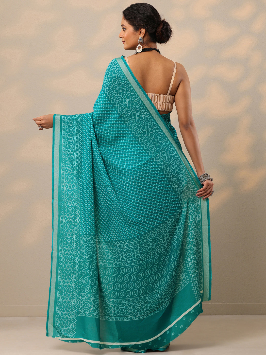  Blue Bandhani Printed Georgette Saree With Unstitched Blouse Piece 
