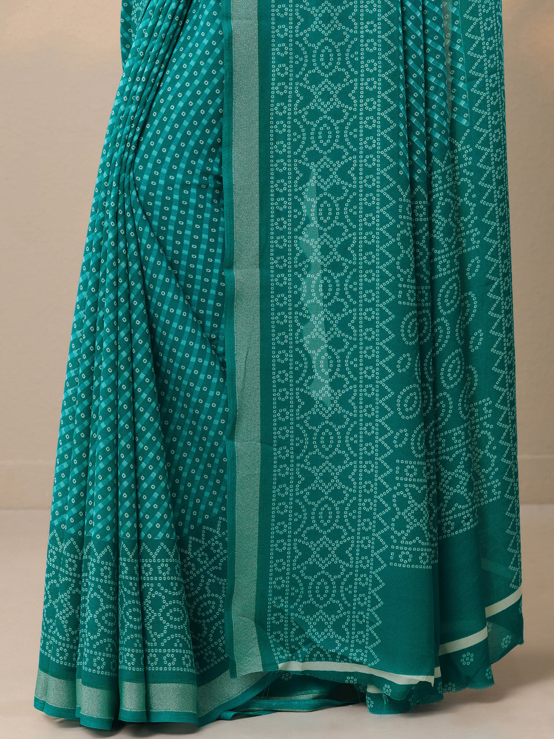  Blue Bandhani Printed Georgette Saree With Unstitched Blouse Piece 