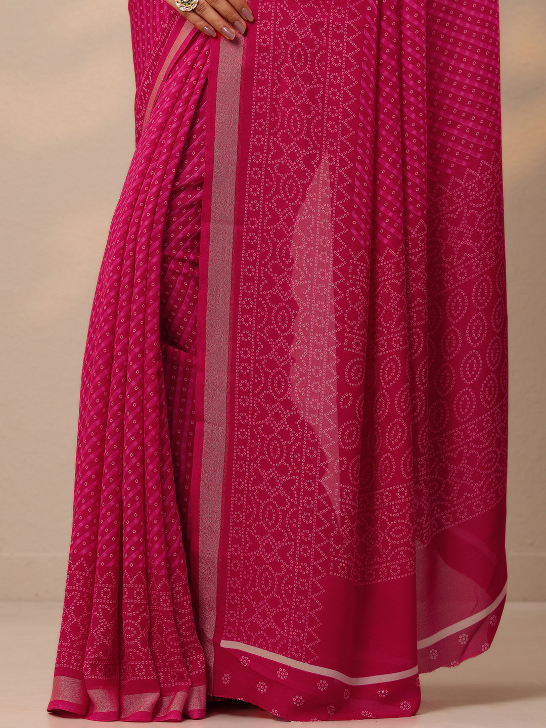  Pink Bandhani Printed Georgette Saree With Unstitched Blouse Piece 
