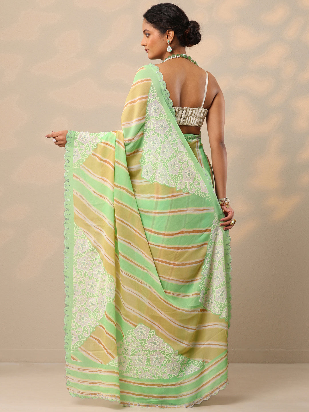  Green Leheriya Printed Georgette Saree With Unstitched Blouse Piece 