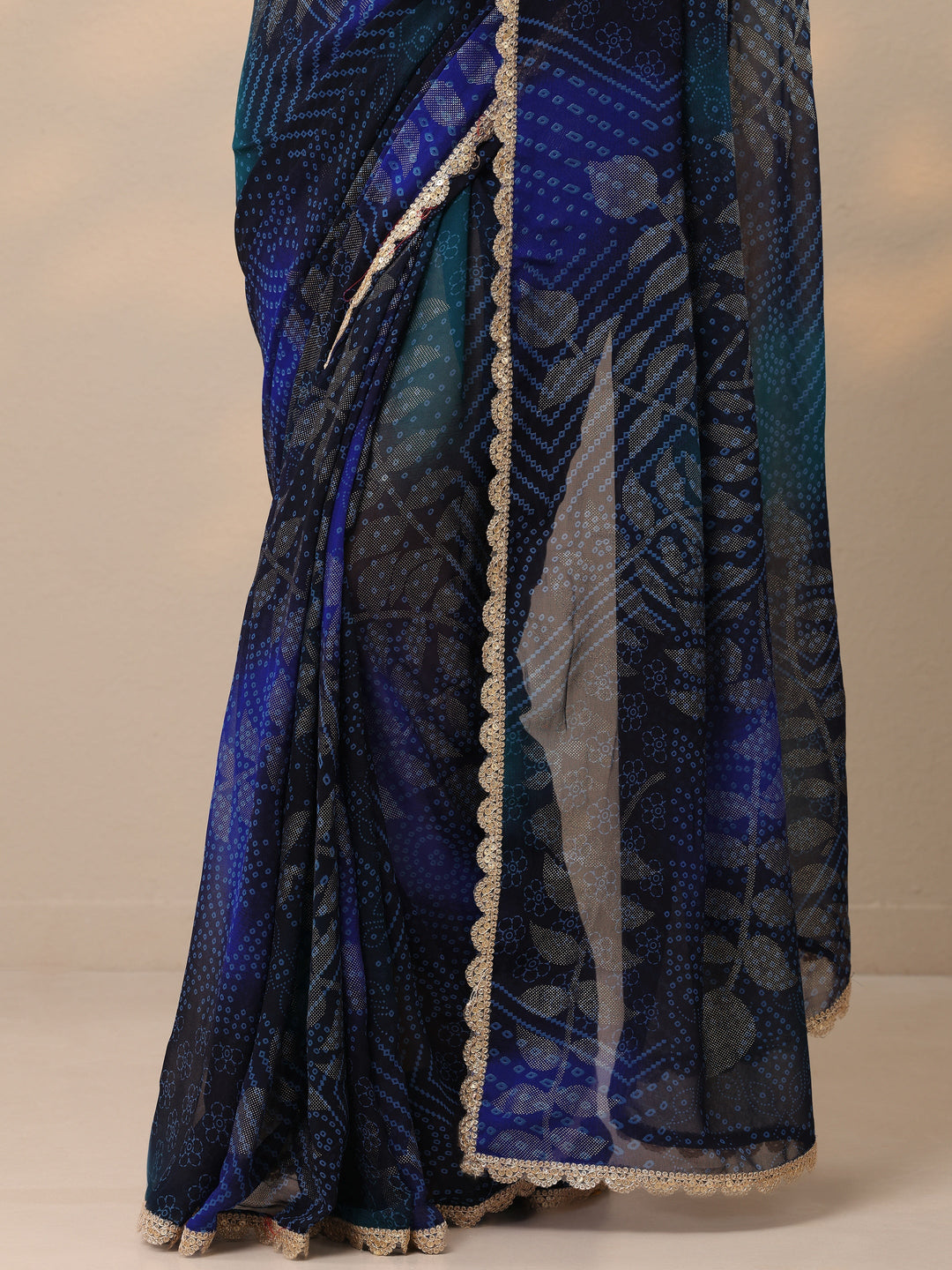  Blue Bandhani Printed Georgette Saree With Unstitched Blouse Piece 
