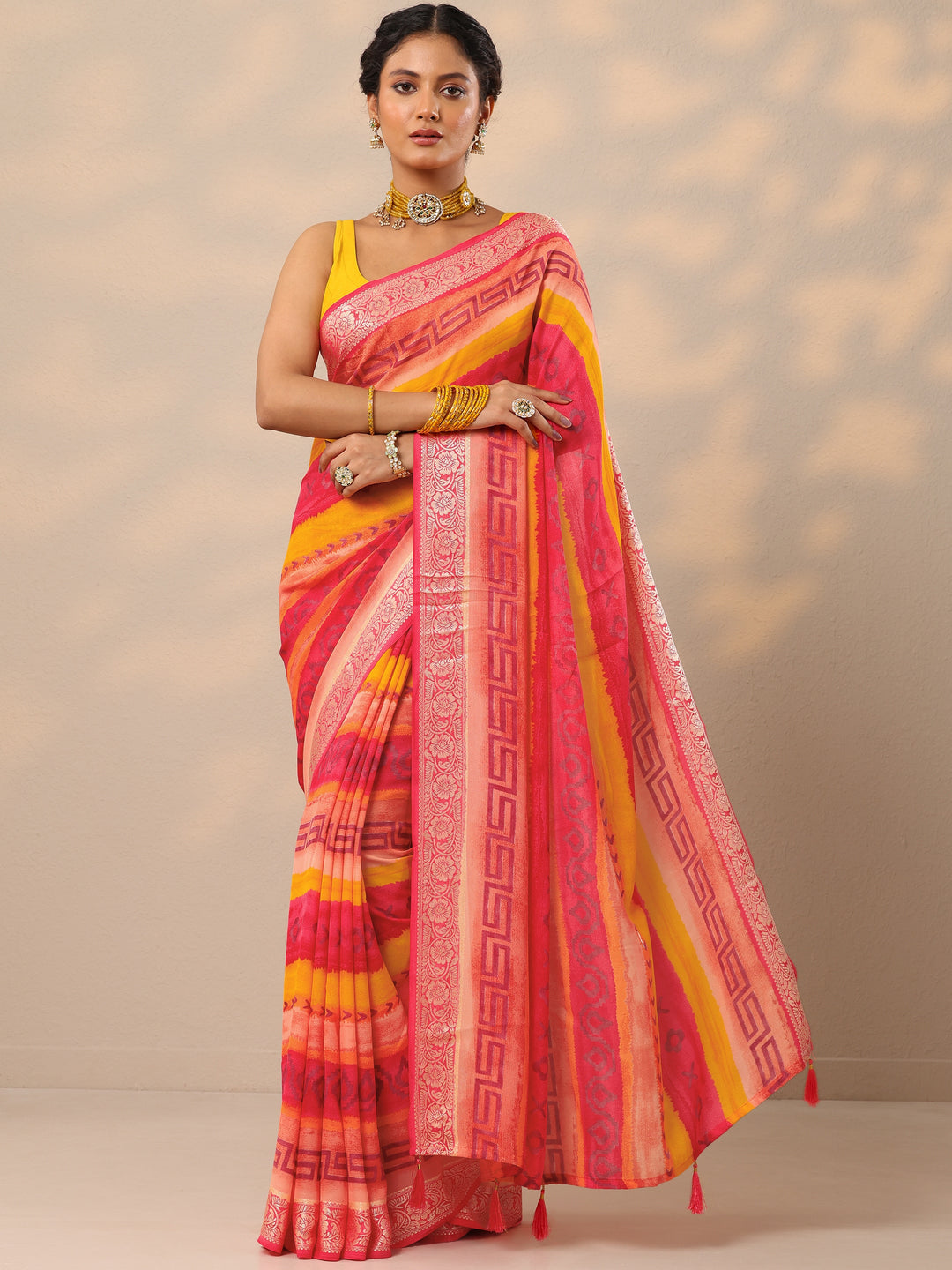 Multi Printed Georgette Saree With Unstitched Blouse Piece 