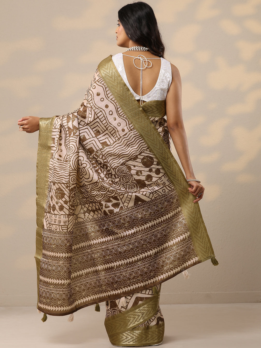  Green Printed Silk Blend Sarees With Unstitched Blouse Piece 