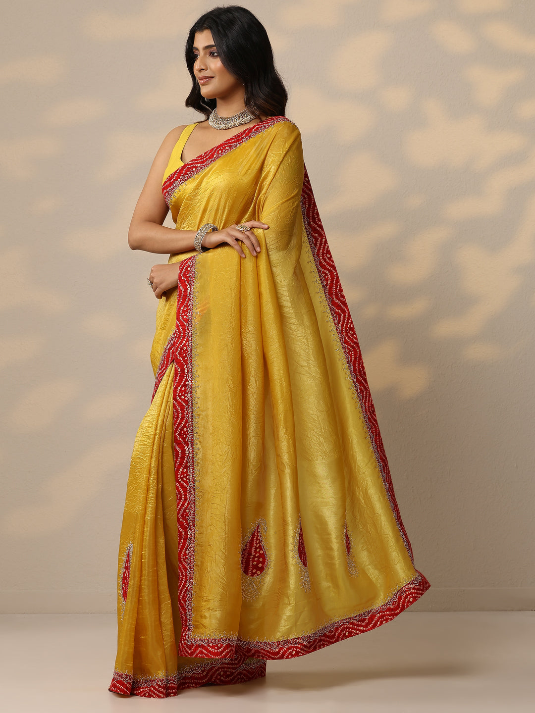  Yellow Embellished Organza Sarees With Unstitched Blouse Piece 