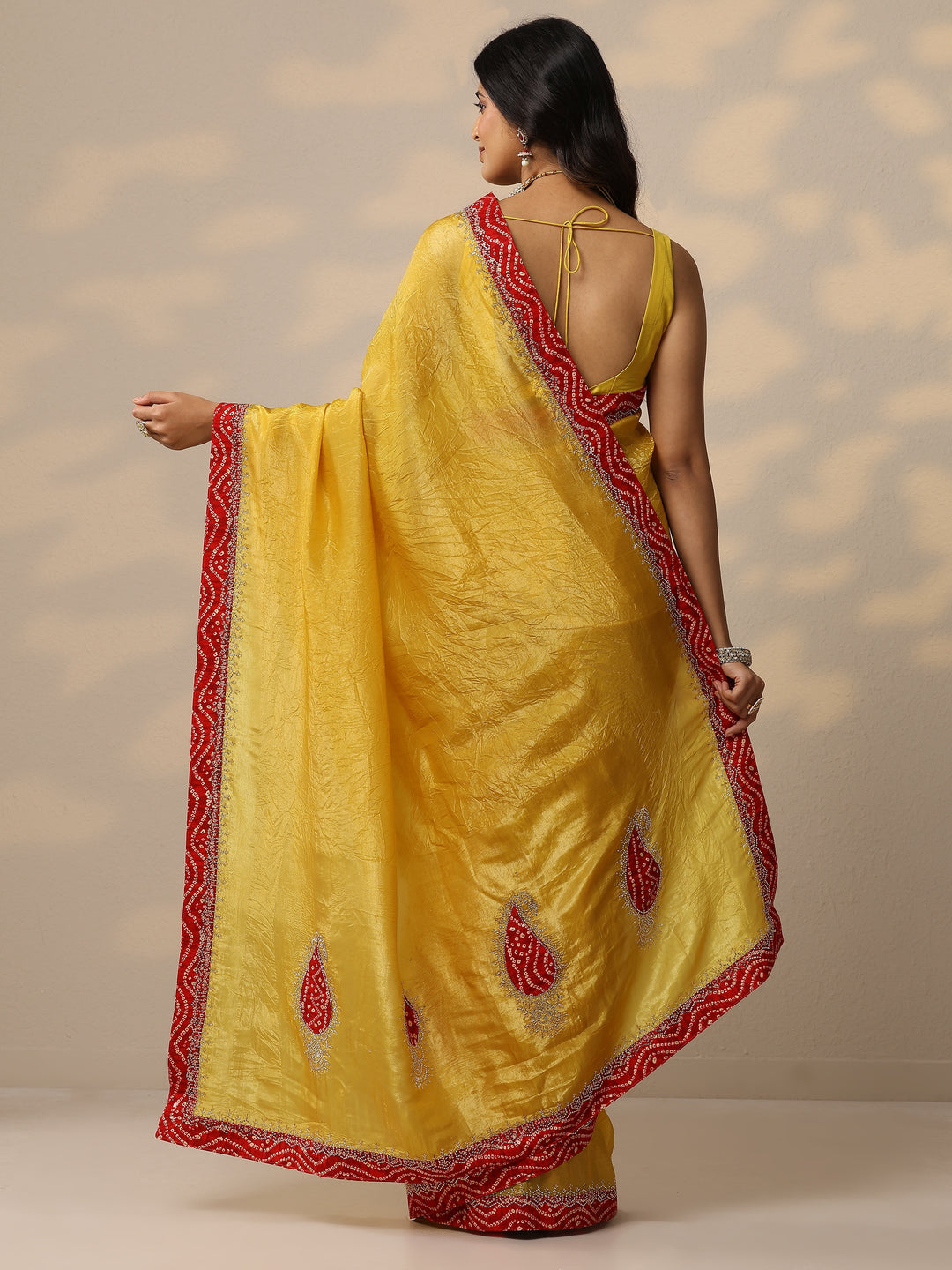  Yellow Embellished Organza Sarees With Unstitched Blouse Piece 