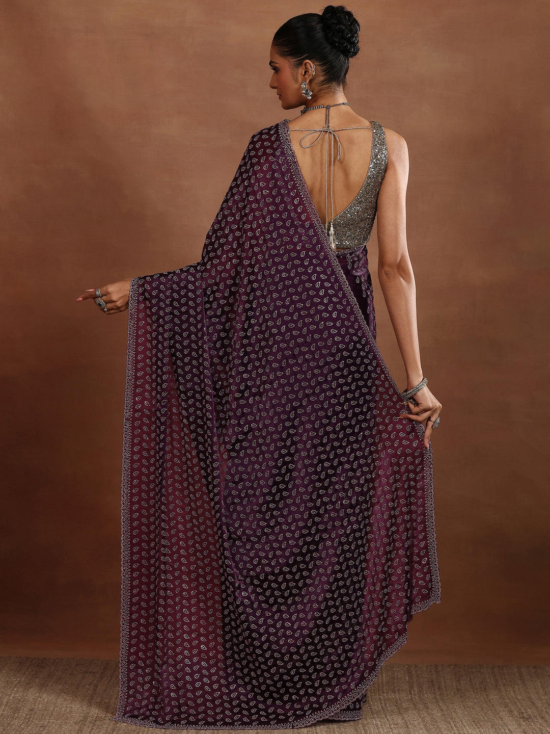  Purple Embellished Organza Sarees With Unstitched Blouse Piece 