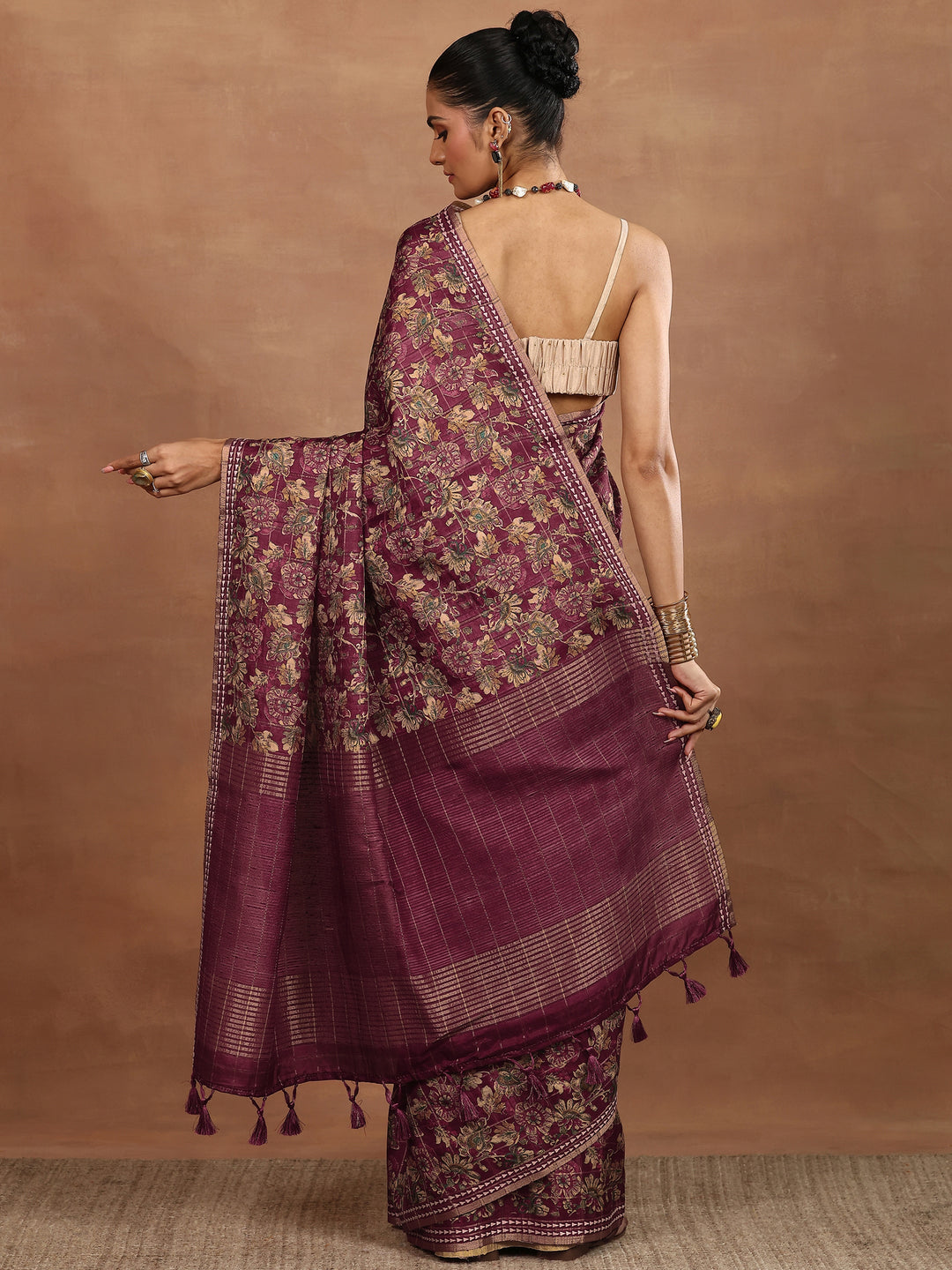  Maroon Printed Silk Blend Sarees With Unstitched Blouse Piece 