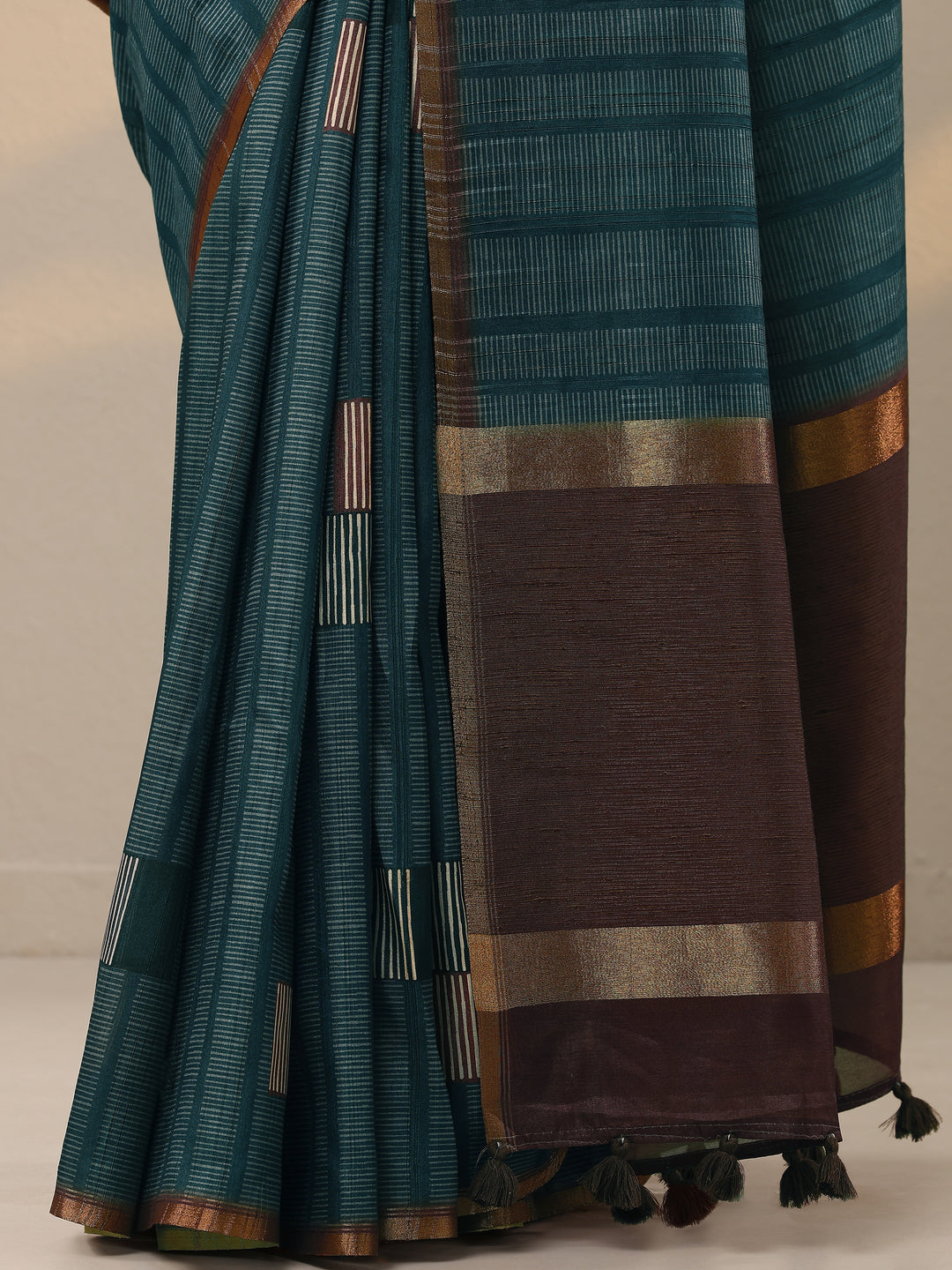  Blue Printed Silk Blend Saree With Unstitched Blouse Piece 