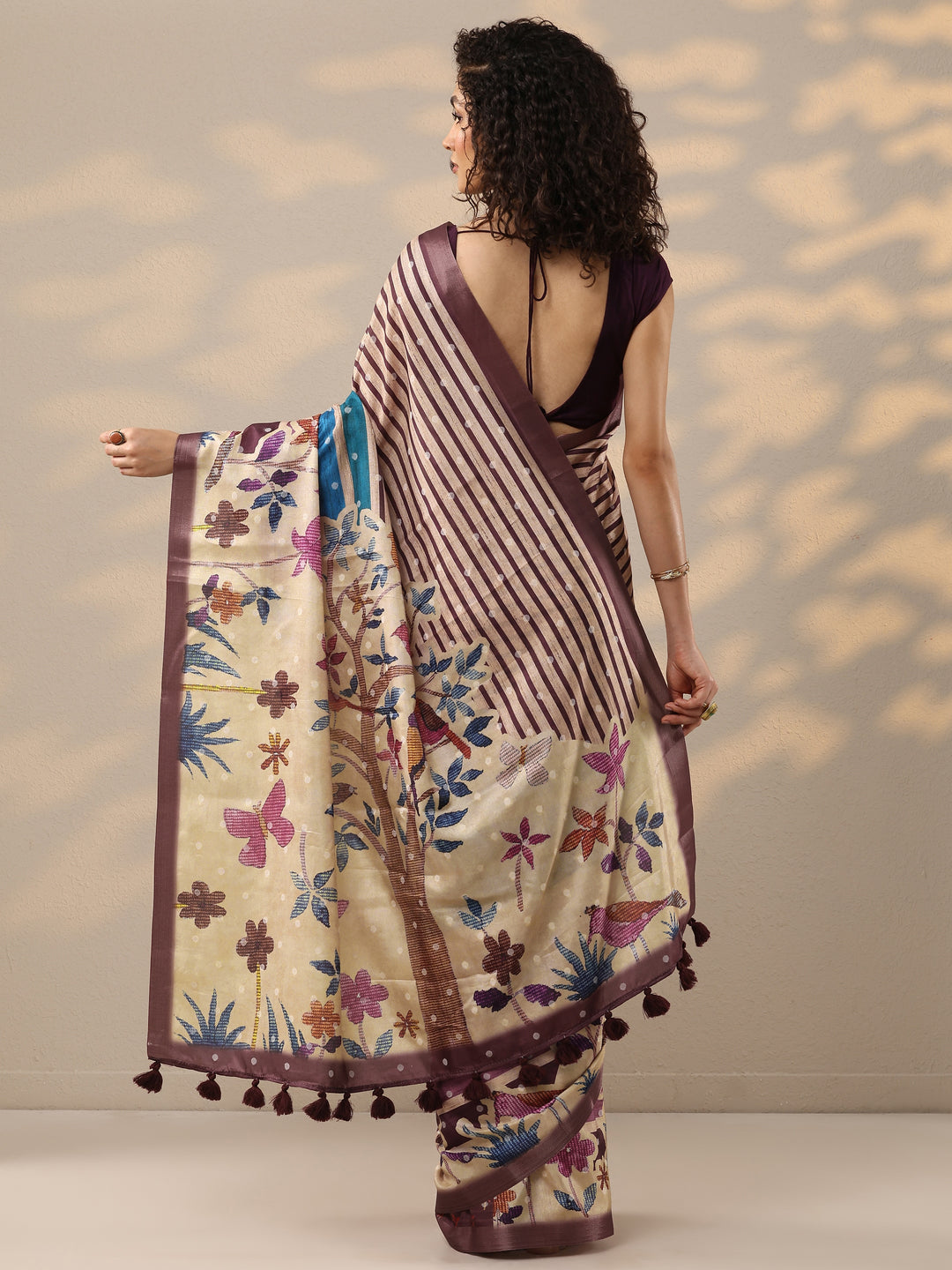  Multi Printed Silk Blend Saree With Unstitched Blouse Piece 