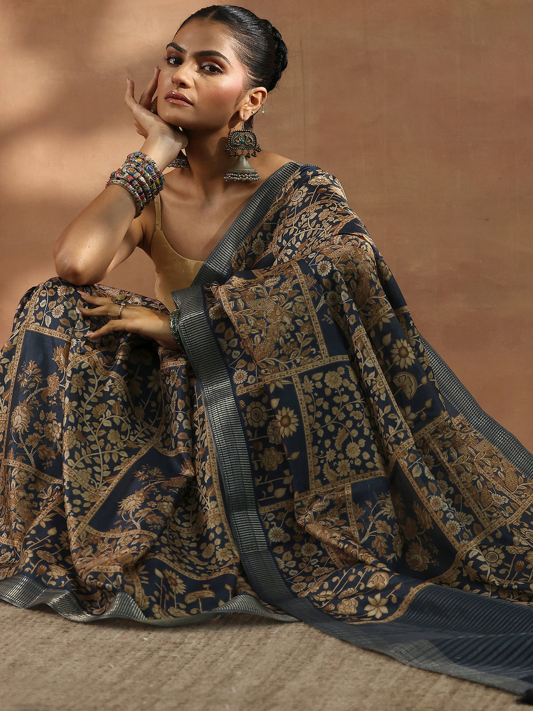  Grey Printed Silk Blend Sarees With Unstitched Blouse Piece 