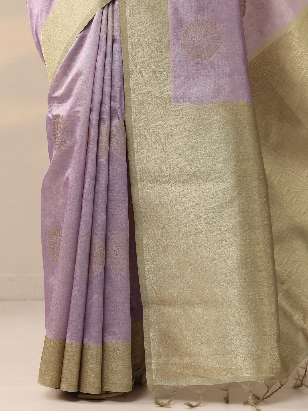  Lavender Woven Design Silk Blend Saree With Unstitched Blouse Piece 