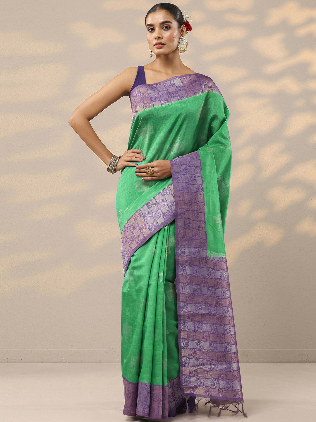  Green Woven Design Silk Blend Saree With Unstitched Blouse Piece 