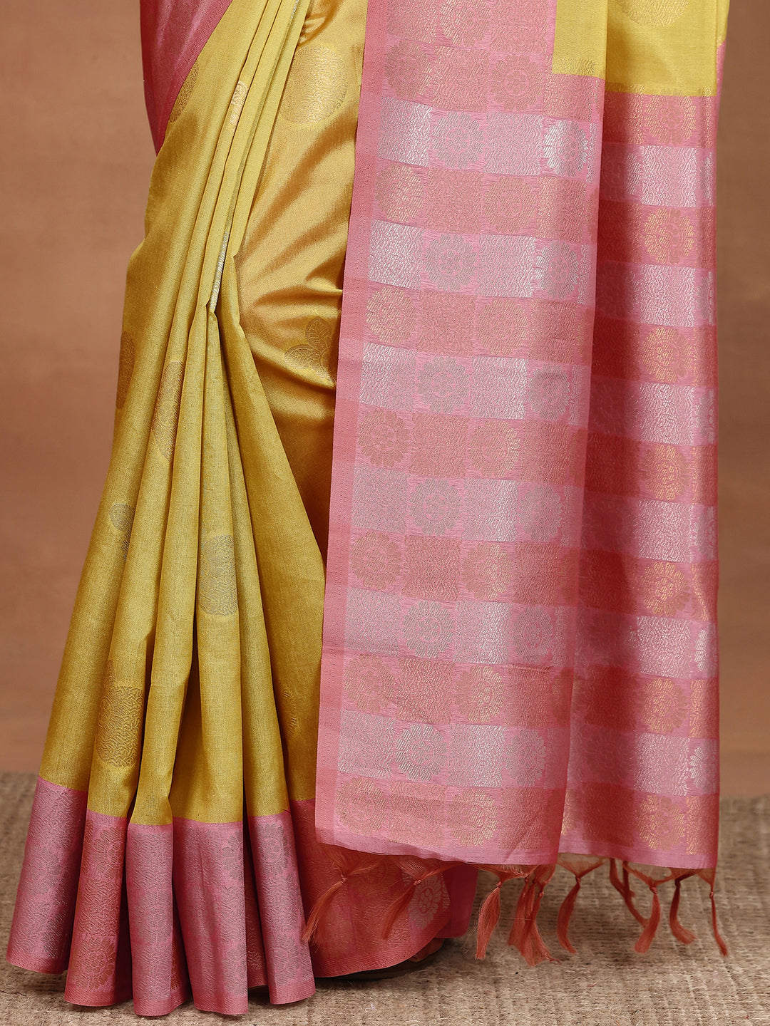  Mustard Woven Design Silk Blend Sarees With Unstitched Blouse Piece 
