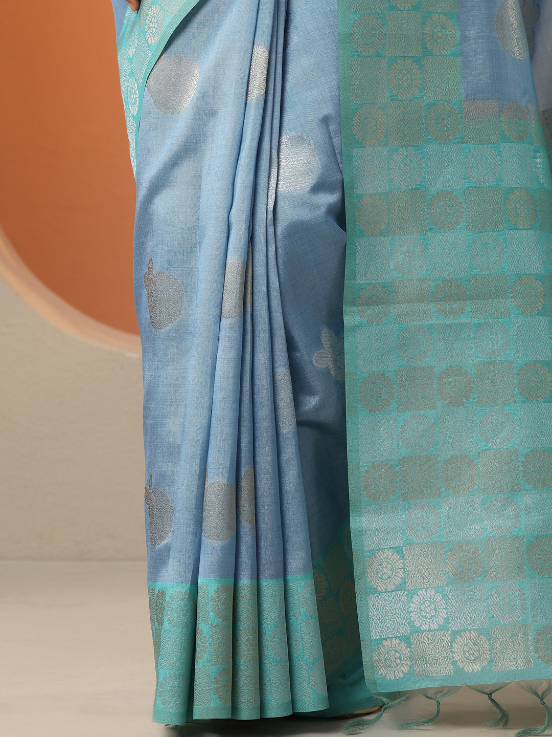  Blue Woven Design Silk Blend Saree With Unstitched Blouse Picece 