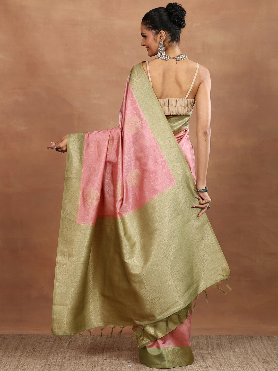  Pink Woven Design Silk Blend Sarees With Unstitched Blouse Piece 