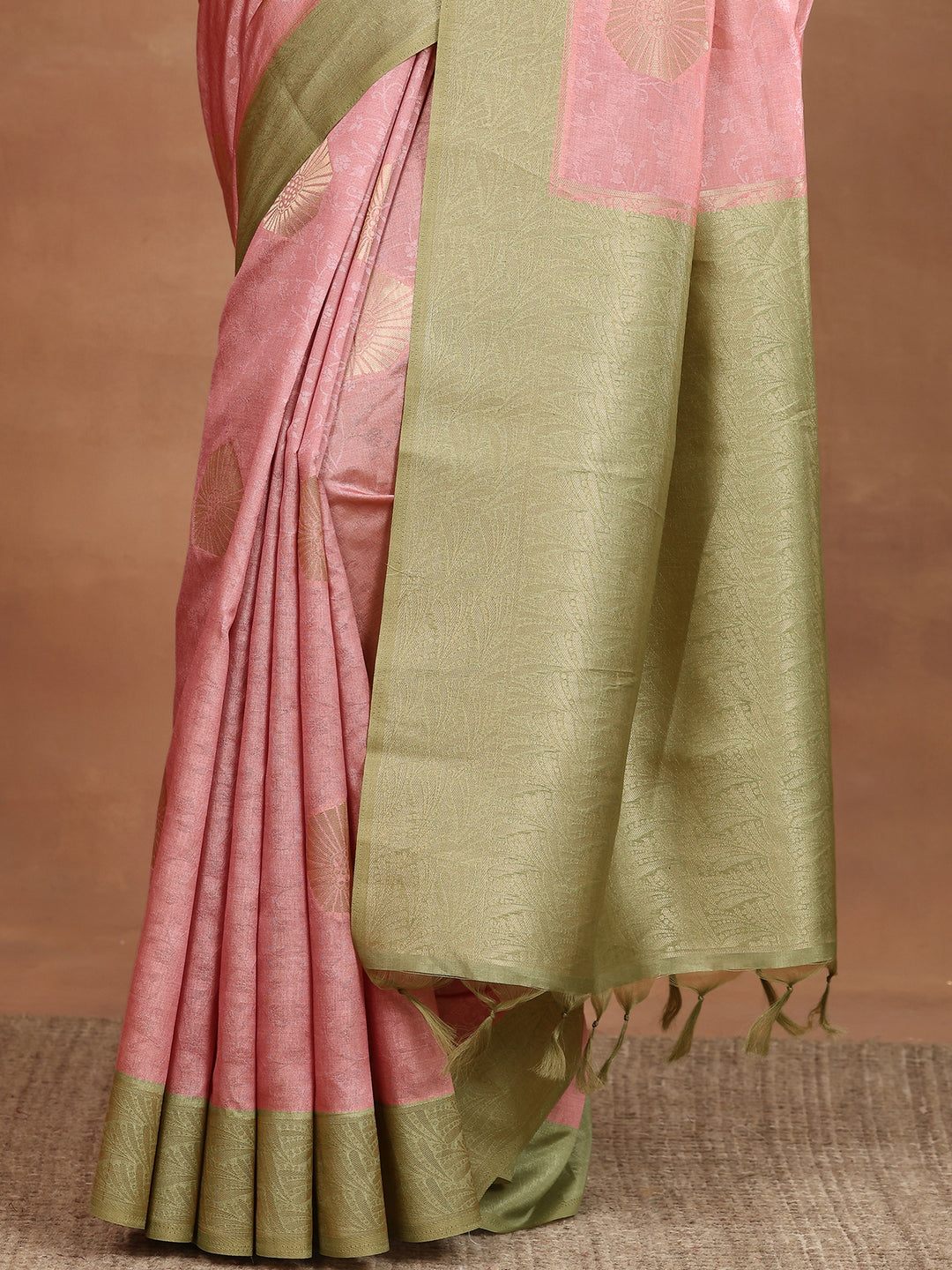  Pink Woven Design Silk Blend Sarees With Unstitched Blouse Piece 