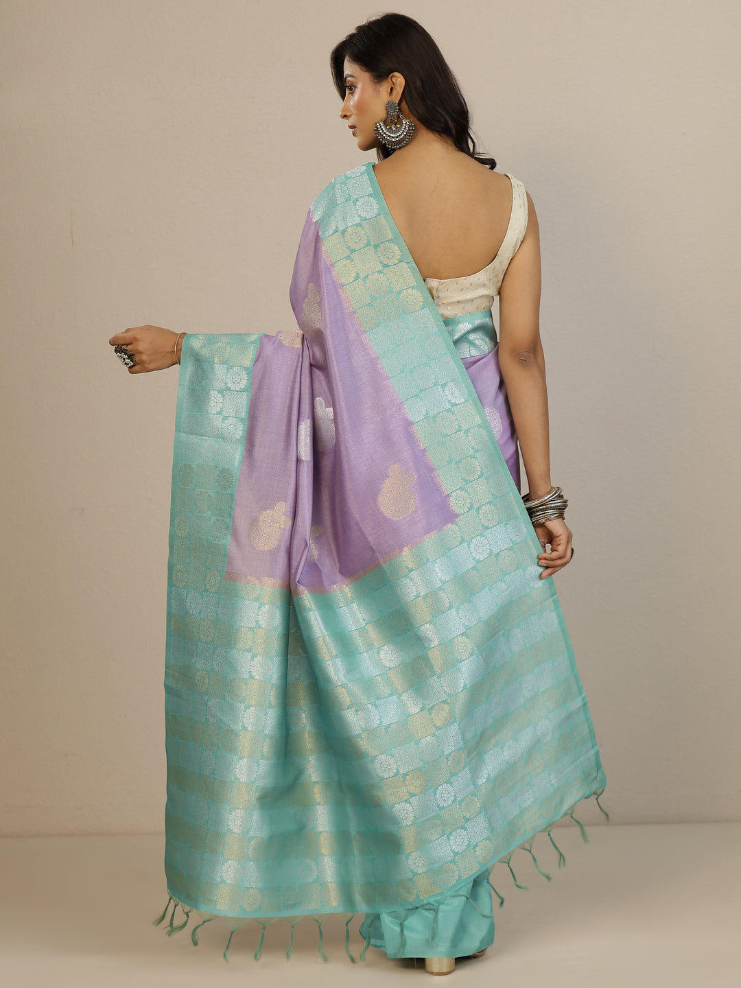  Lavender Woven Design Silk Blend Saree With Unstitched Blouse Piece 