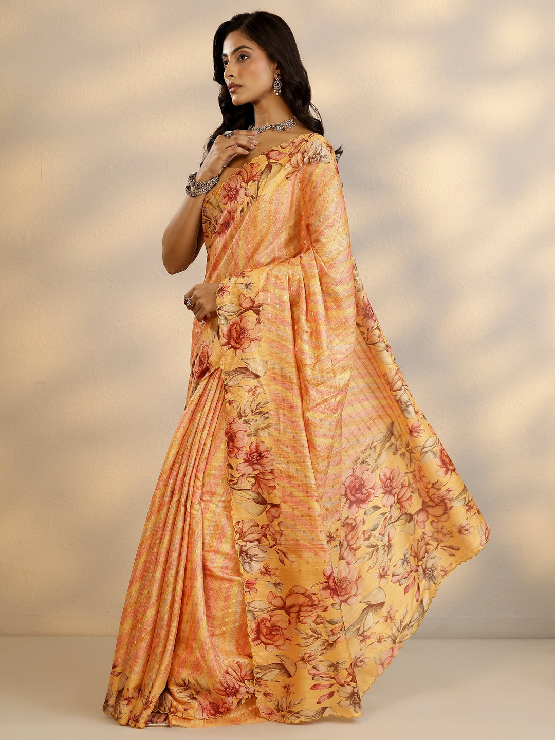  Yellow Woven Design Silk Blend Saree With Unstitched Blouse Piece 