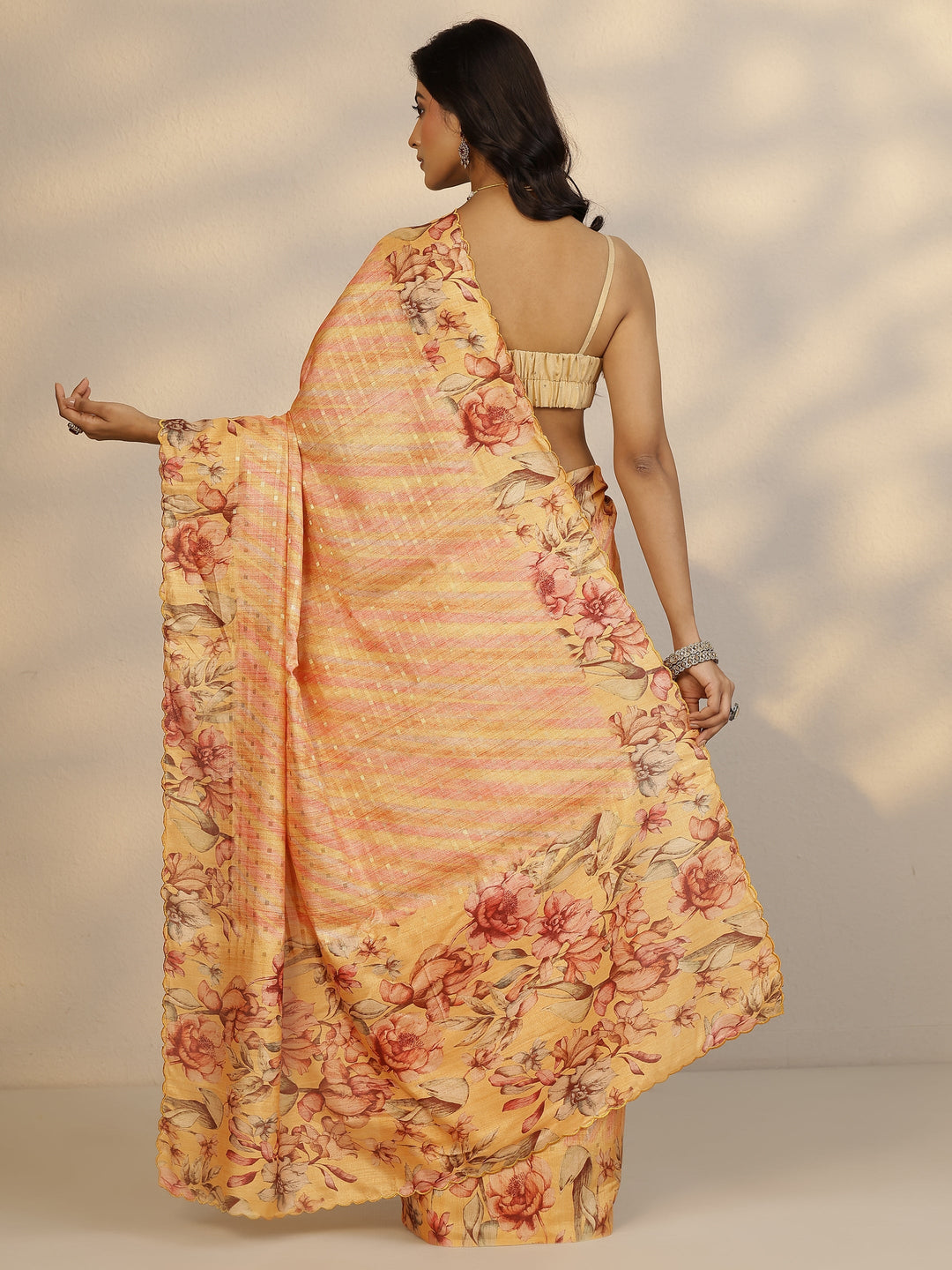  Yellow Woven Design Silk Blend Saree With Unstitched Blouse Piece 