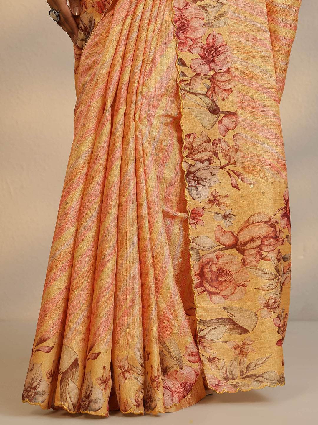  Yellow Woven Design Silk Blend Saree With Unstitched Blouse Piece 