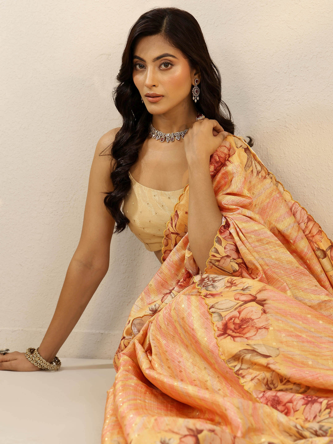 Yellow Woven Design Silk Blend Saree With Unstitched Blouse Piece