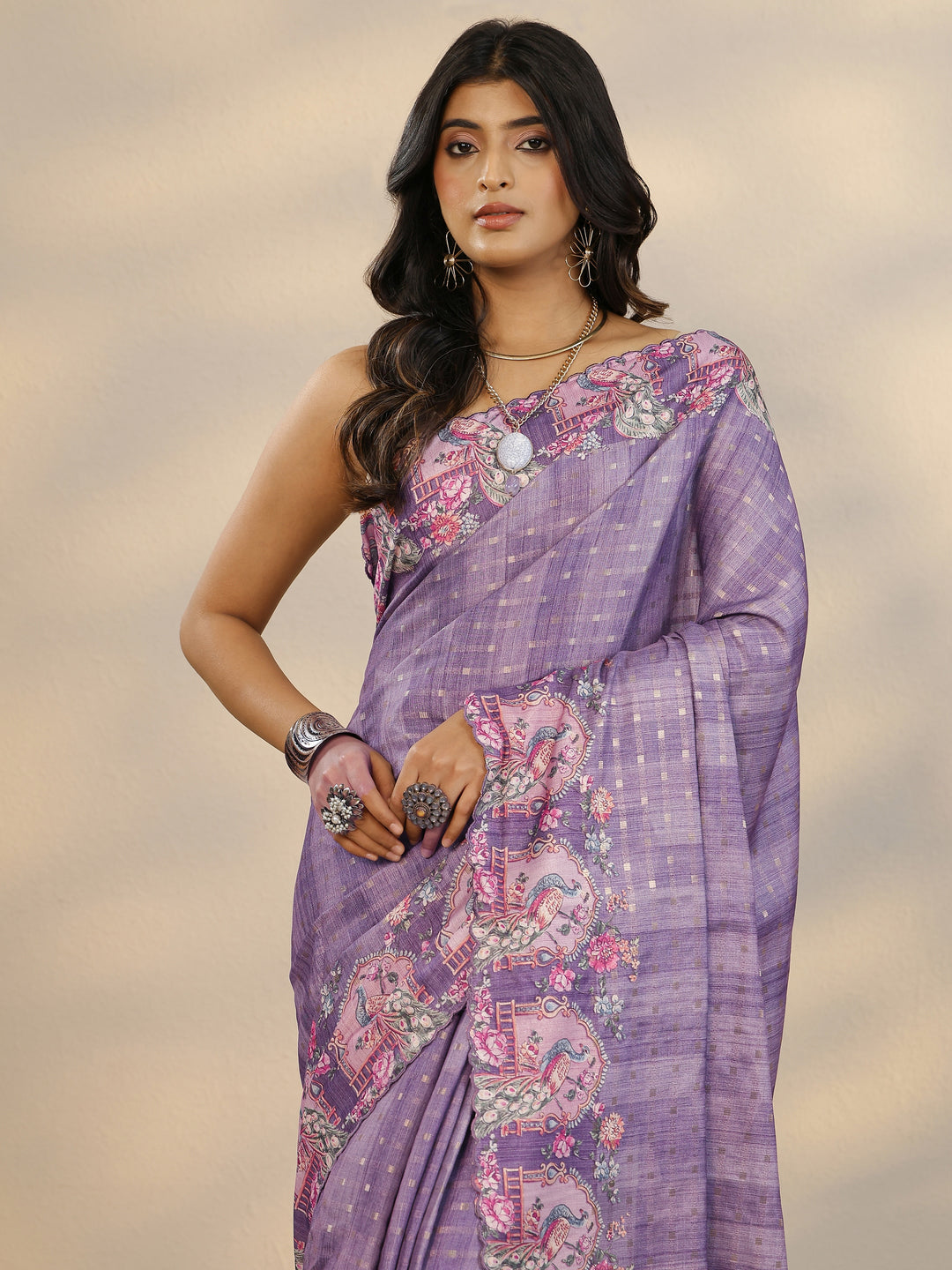  Purple Woven Design Silk Blend Saree With Unstitched Blouse Piece 