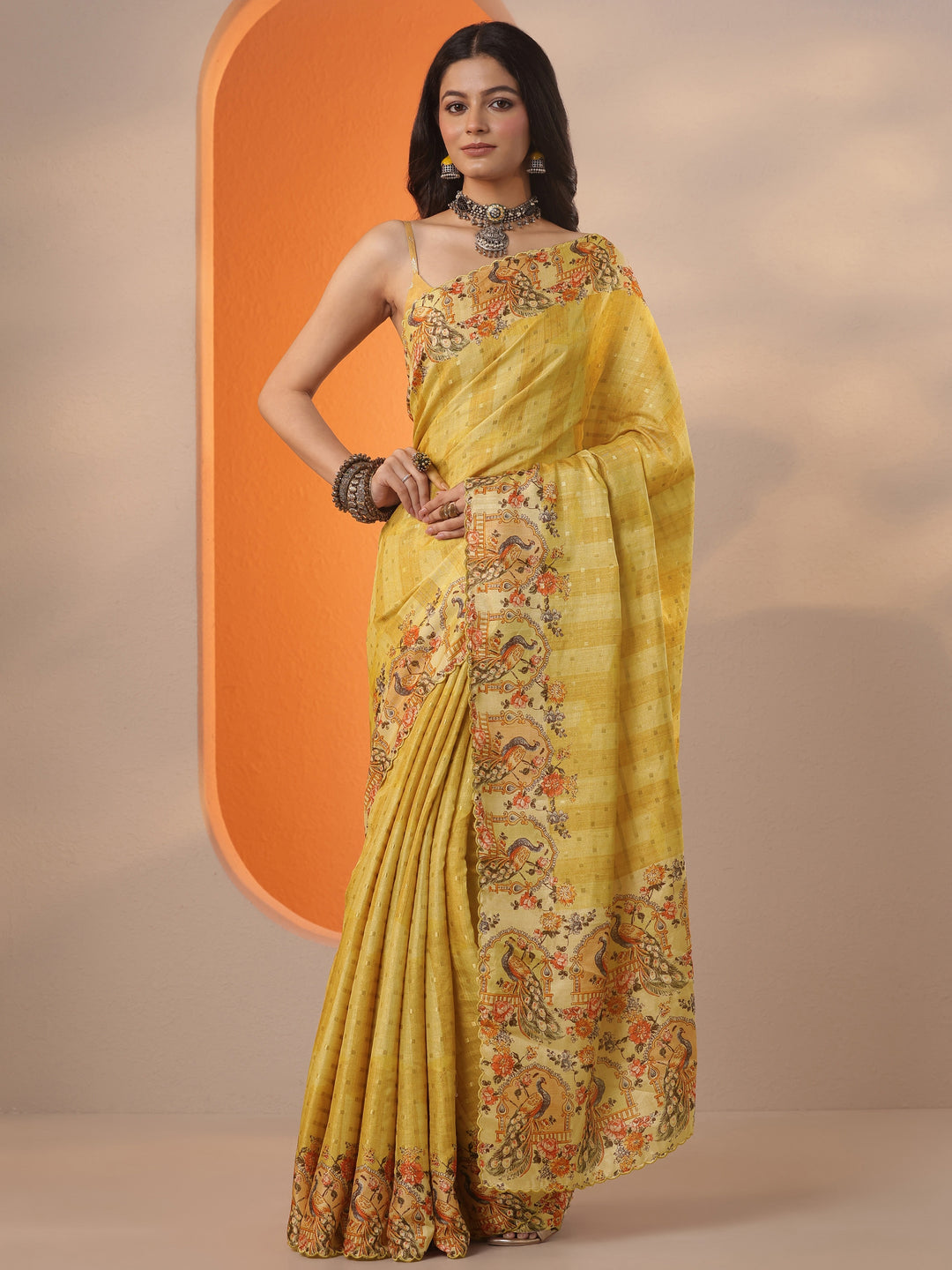  Yellow Woven Design Silk Blend Saree With Unstitched Blouse Piece 