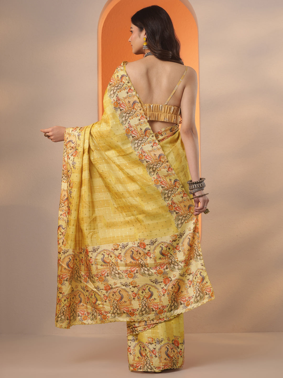  Yellow Woven Design Silk Blend Saree With Unstitched Blouse Piece 
