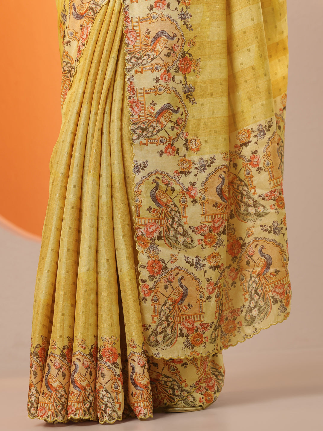  Yellow Woven Design Silk Blend Saree With Unstitched Blouse Piece 