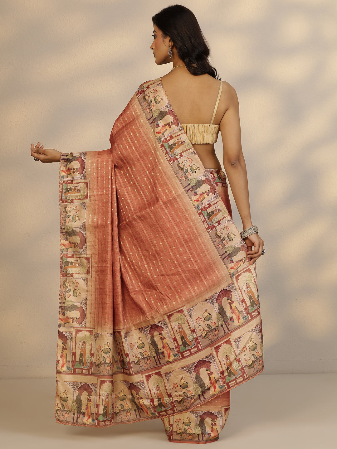  Peach Woven Design Silk Blend Saree With Unstitched Blouse Piece 