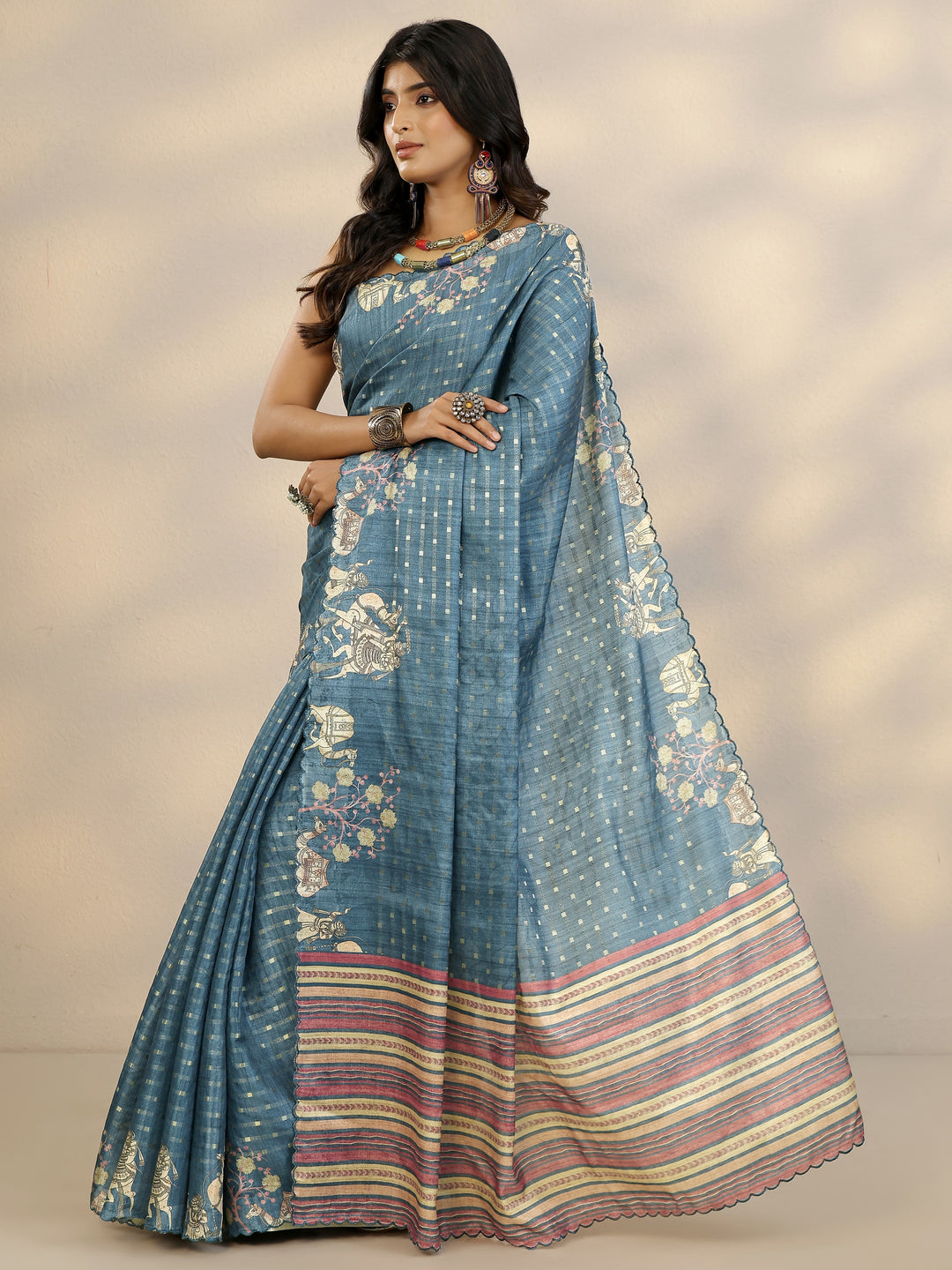  Blue Woven Design Silk Blend Saree With Unstitched Blouse Piece 