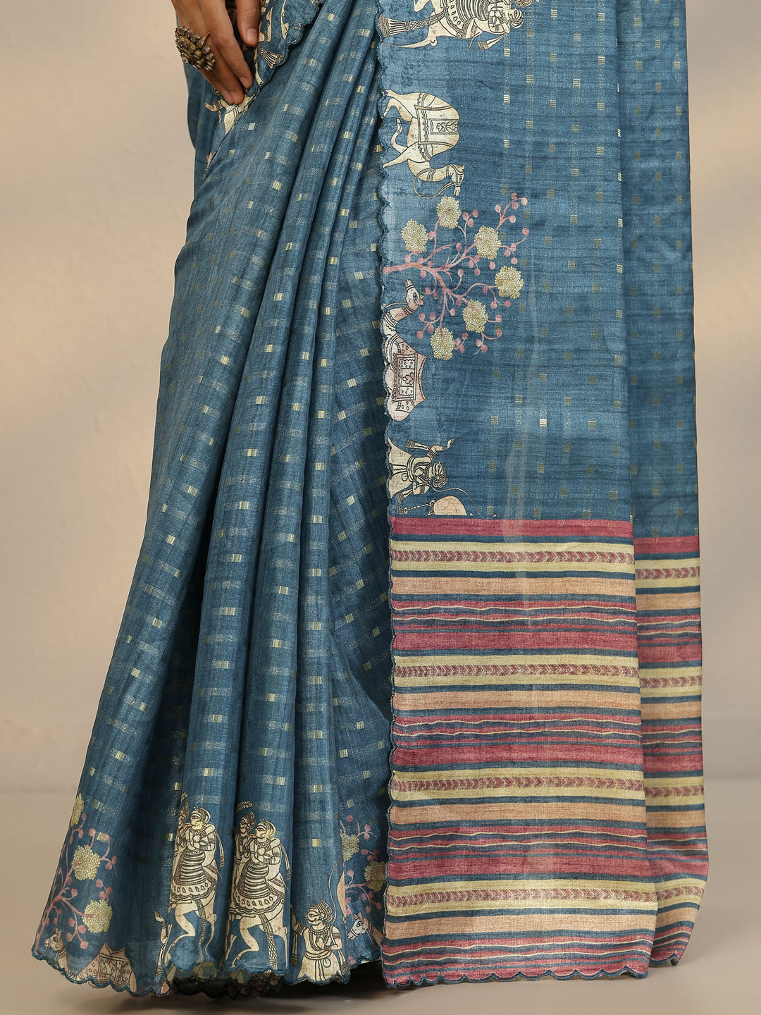  Blue Woven Design Silk Blend Saree With Unstitched Blouse Piece 