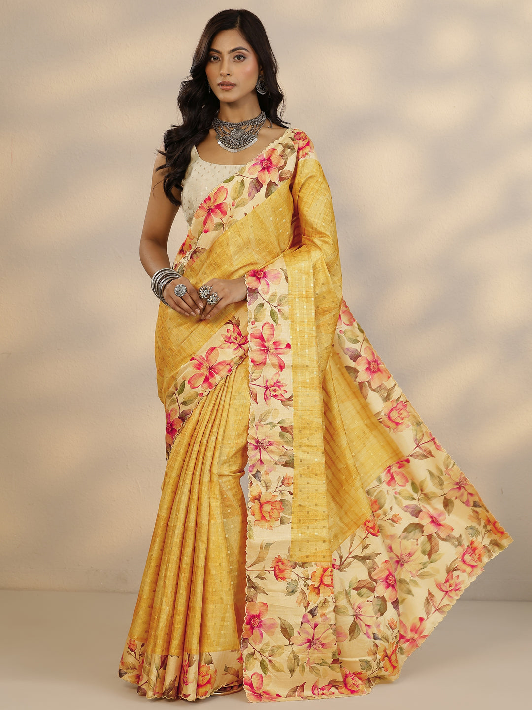  Yellow Woven Design Silk Blend Saree With Unstitched Blouse Piece 