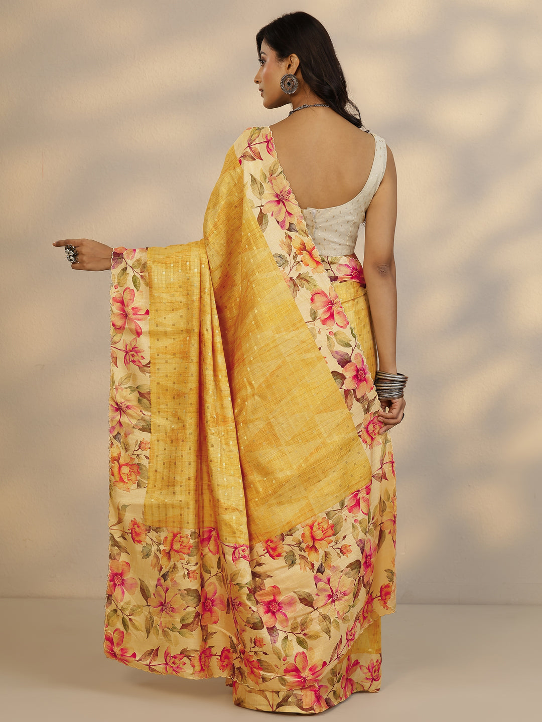  Yellow Woven Design Silk Blend Saree With Unstitched Blouse Piece 