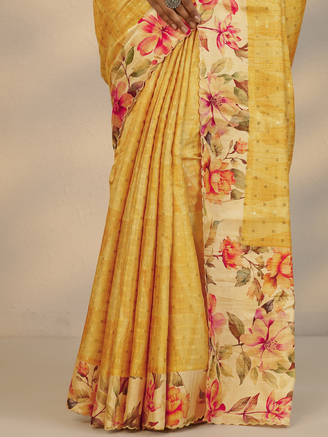  Yellow Woven Design Silk Blend Saree With Unstitched Blouse Piece 